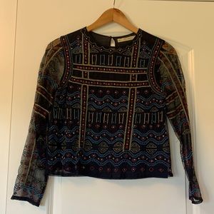 Zara Long Sleeve Beaded Cropped Blouse
